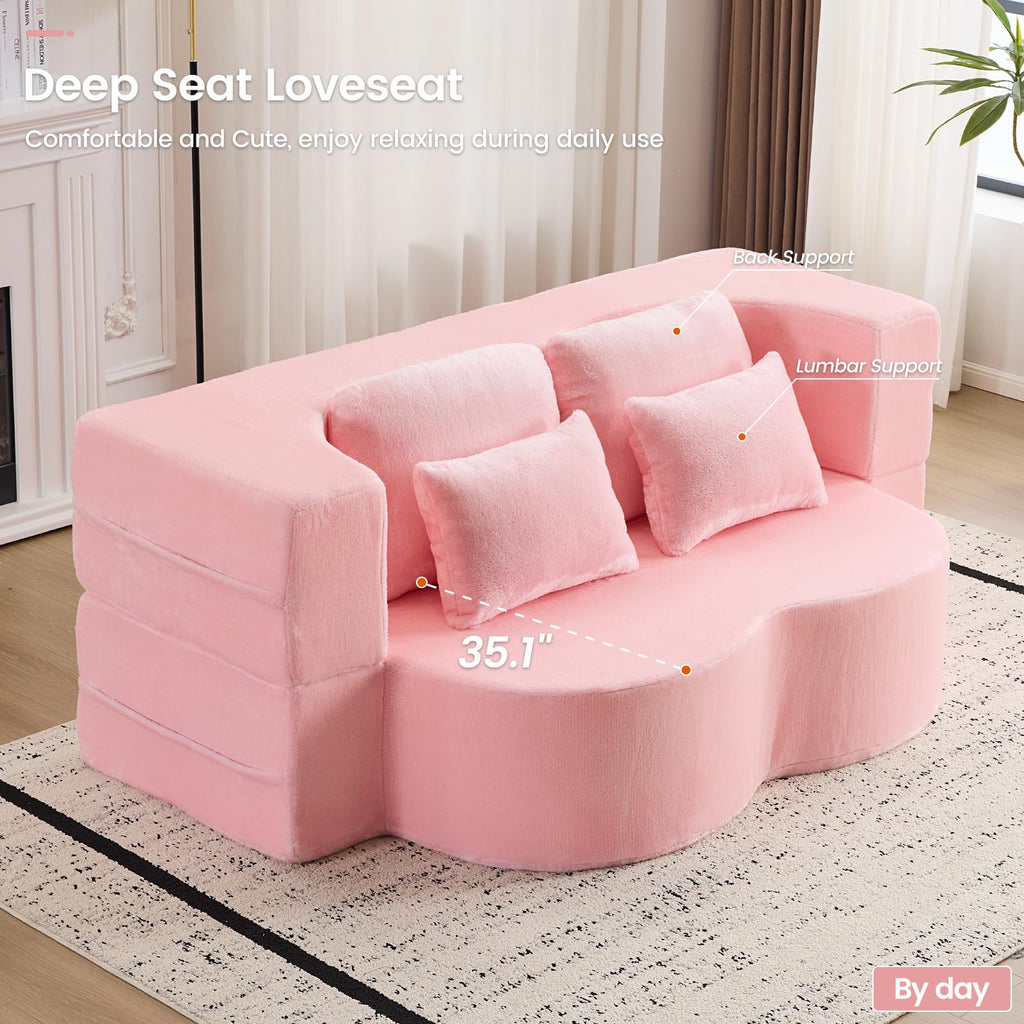 Pink Convertible Sofa Bed U545386