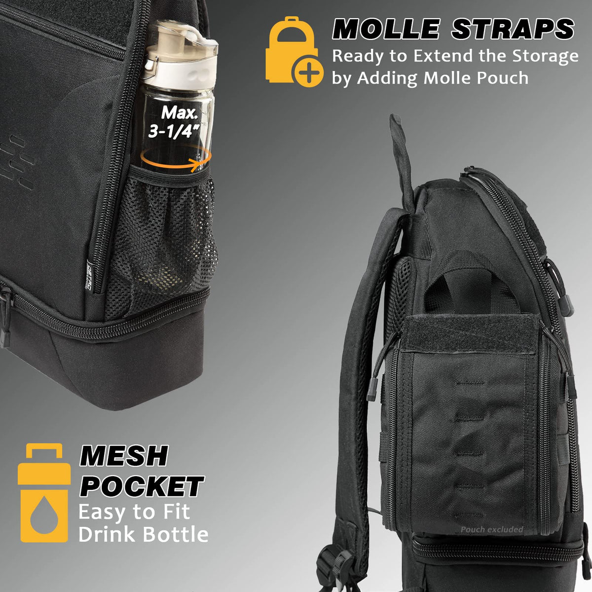 Black Compact Tactical Pet Backpack with Insulated Pocket M8048