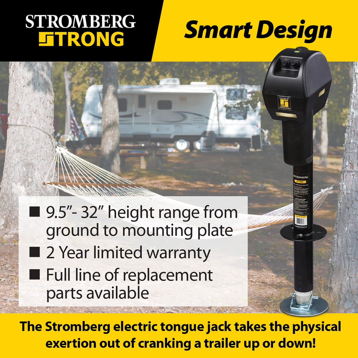Electric Tongue Jack with Ball Screw Mechanism, 18" Travel & 4.5" Drop Down Leg, 4500 lb W737418