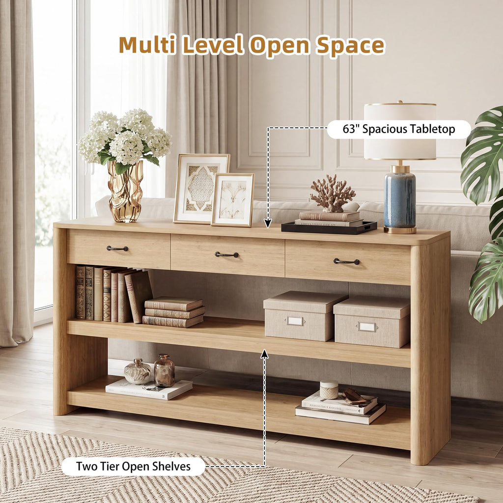 63" Oak Console Table with Storage P556