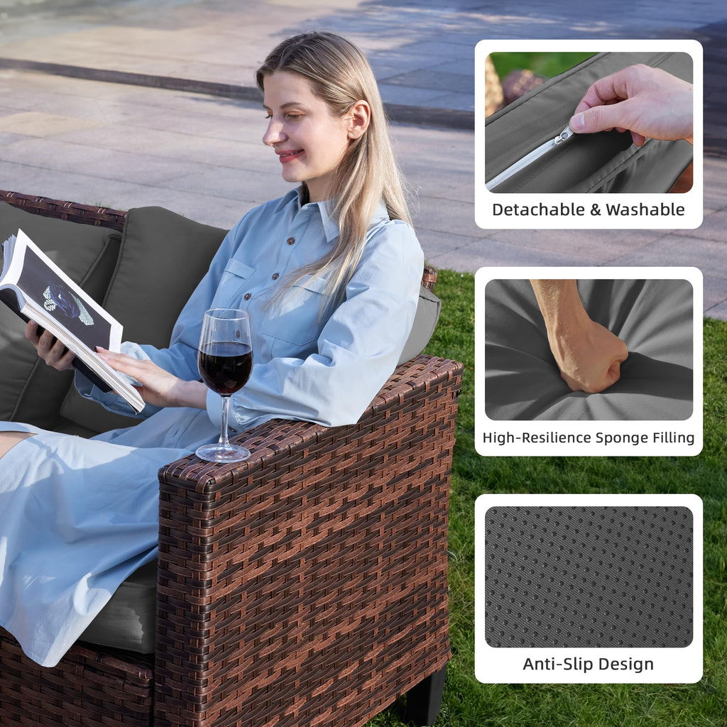 5 Pieces Wicker Rattan Patio Furniture Set with Storage Table N18438