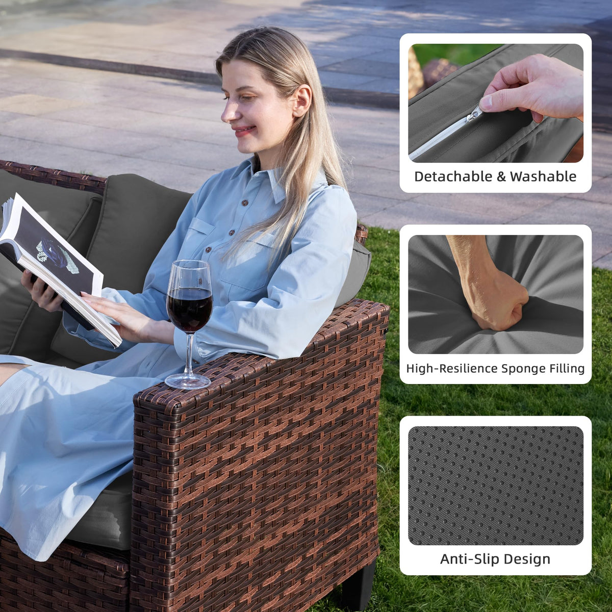 5 Pieces Wicker Rattan Patio Furniture Set with Storage Table N18438