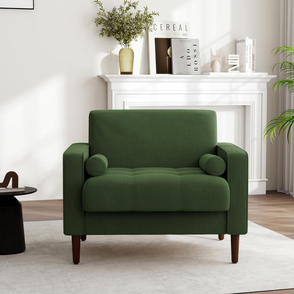Set of 2 Green Corduroy Upholstered Accent Chairs N296