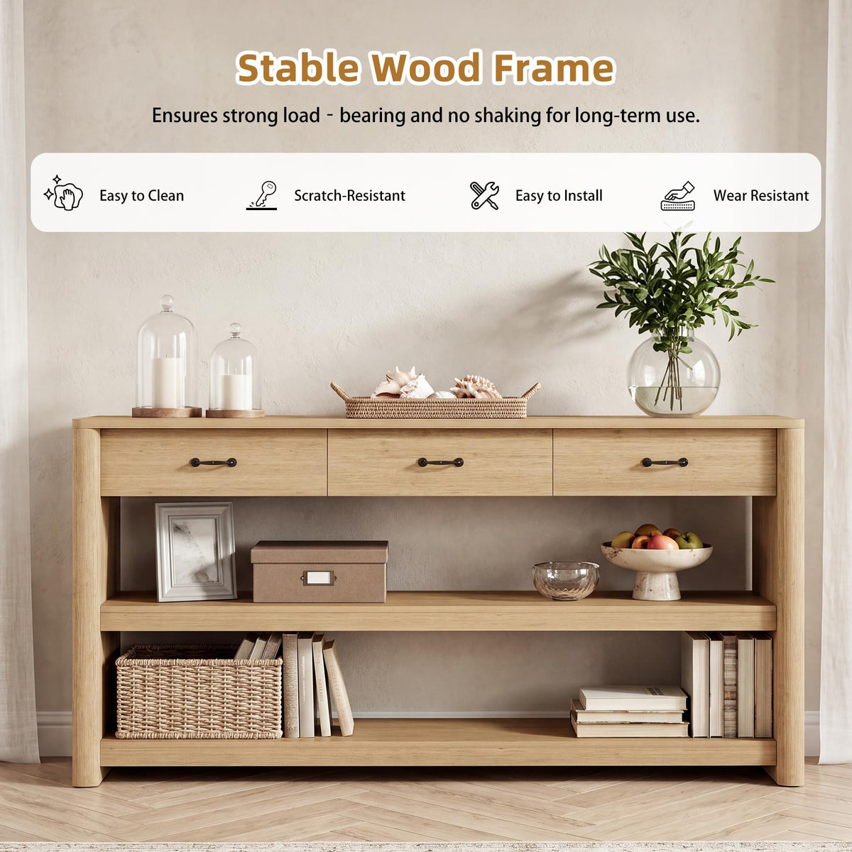 63" Oak Console Table with Storage P556
