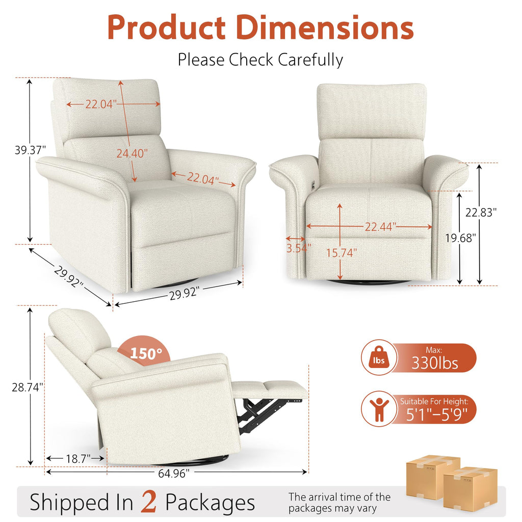 Fabric Light Gray Swivel Rocker Recliner Chair K877651
