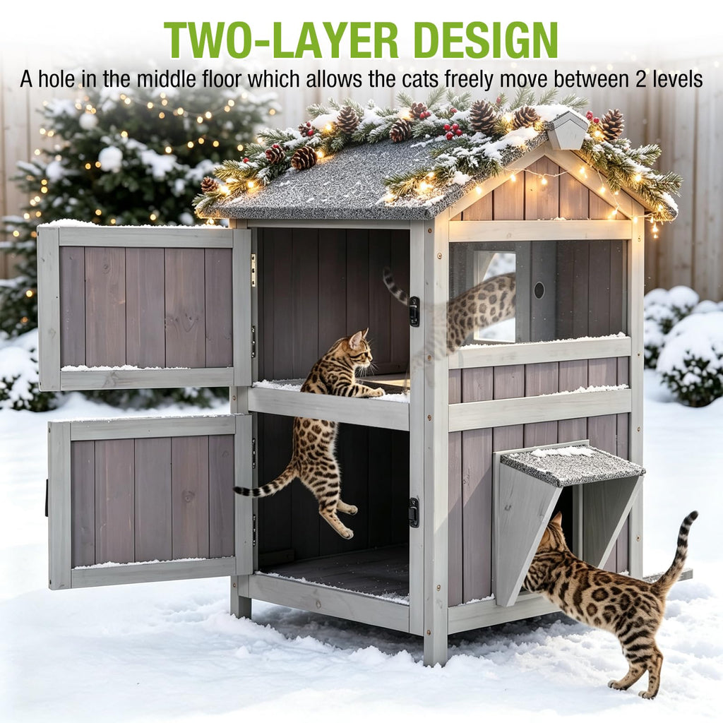 Weatherproof 2 Story Outdoor Cat House X411954