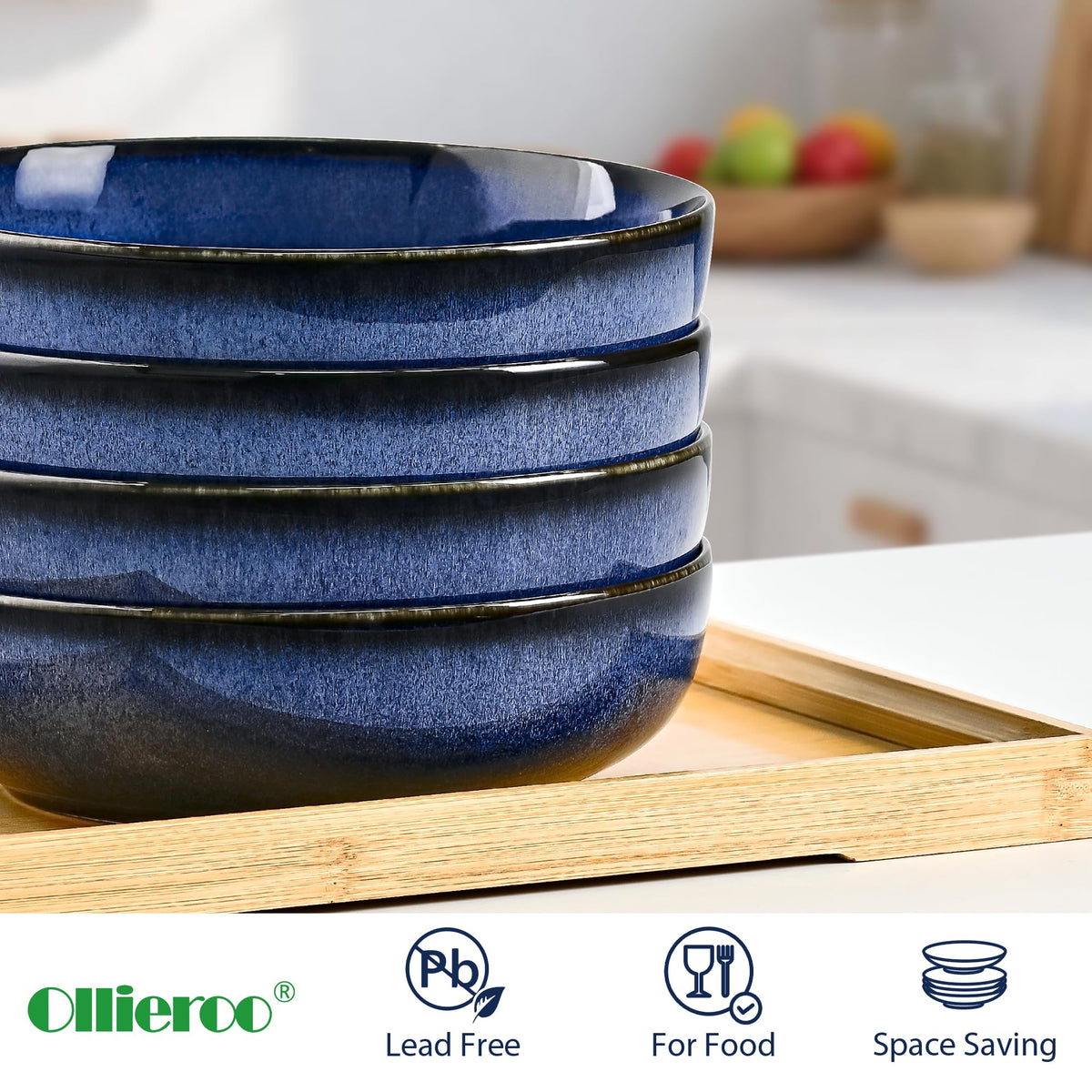 Blue Porcelain Pasta Bowls Set for 4 K85937