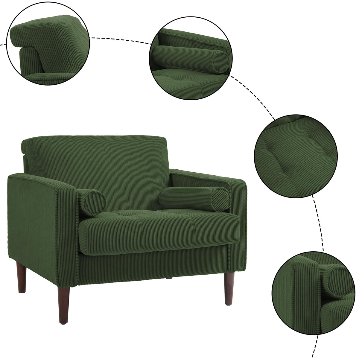 Set of 2 Green Corduroy Upholstered Accent Chairs N296