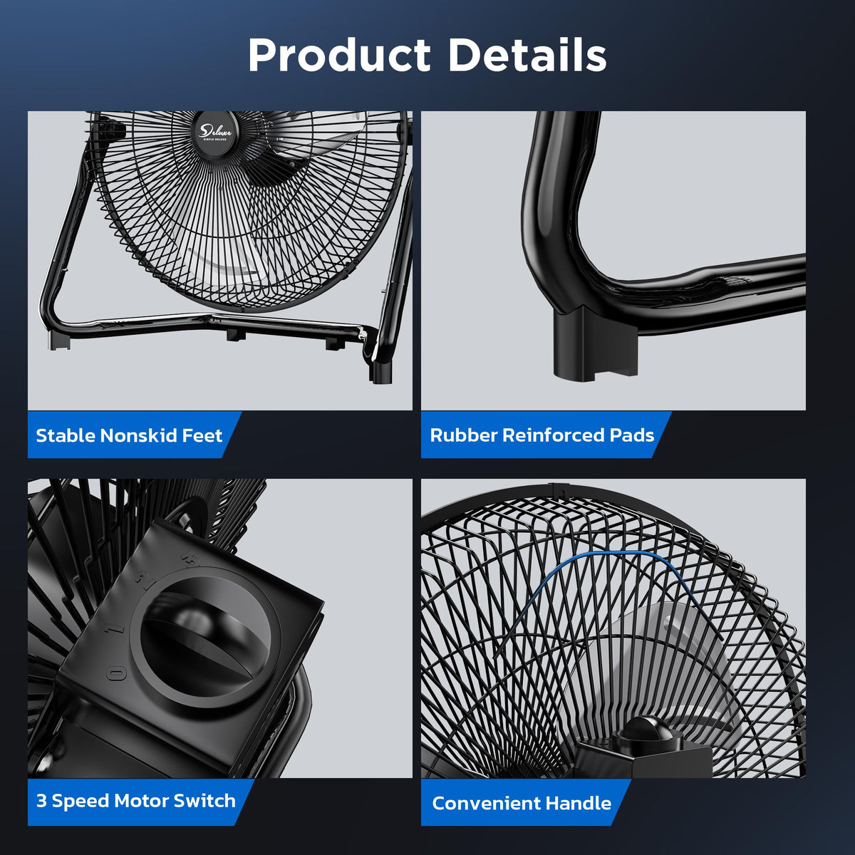 20 Inch 3-Speed High Velocity Metal Industrial Floor Fan T101147