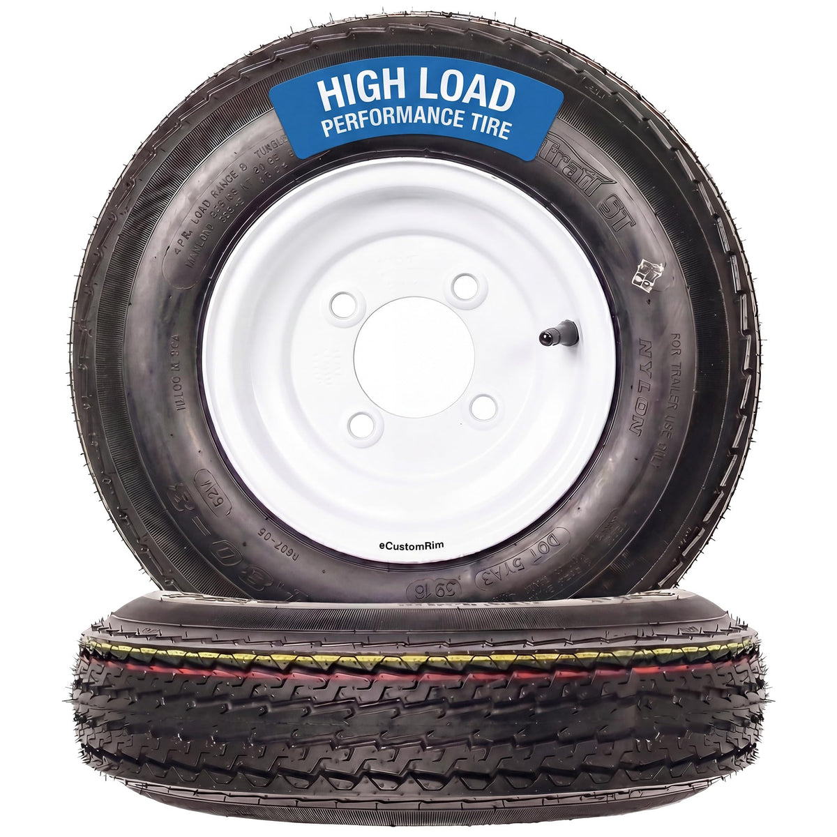 2-Pack Trailer Tire Rim Assembly 4.80-8 4 Lug White M364
