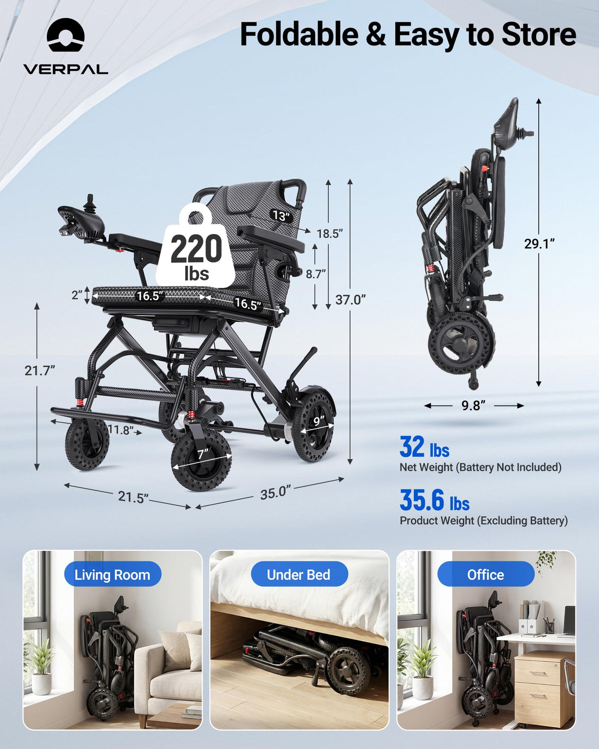 32lbs Foldable Electric Wheelchair 360W Dual Motor 220 lbs Capacity R188288