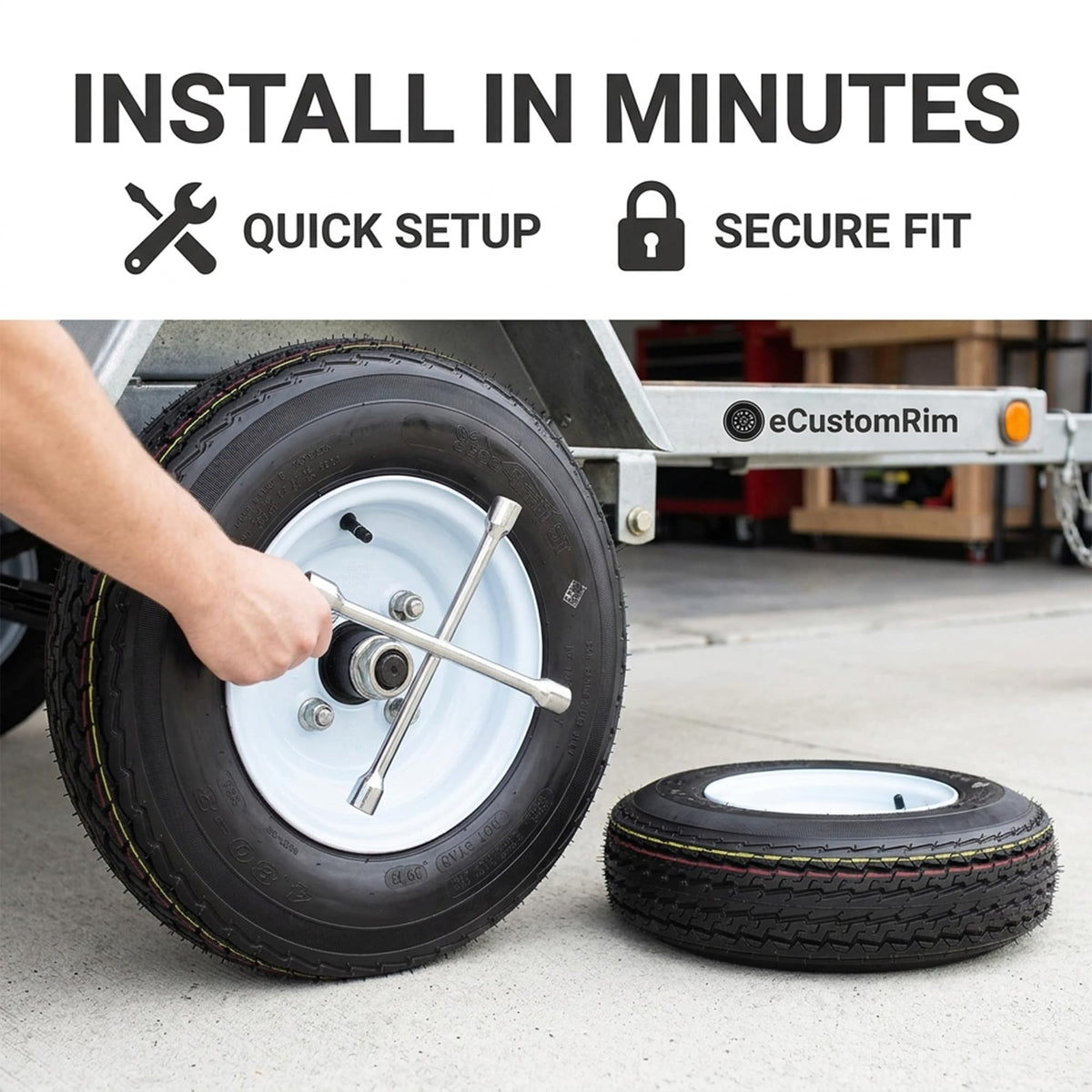 2-Pack Trailer Tire Rim Assembly 4.80-8 4 Lug White M364