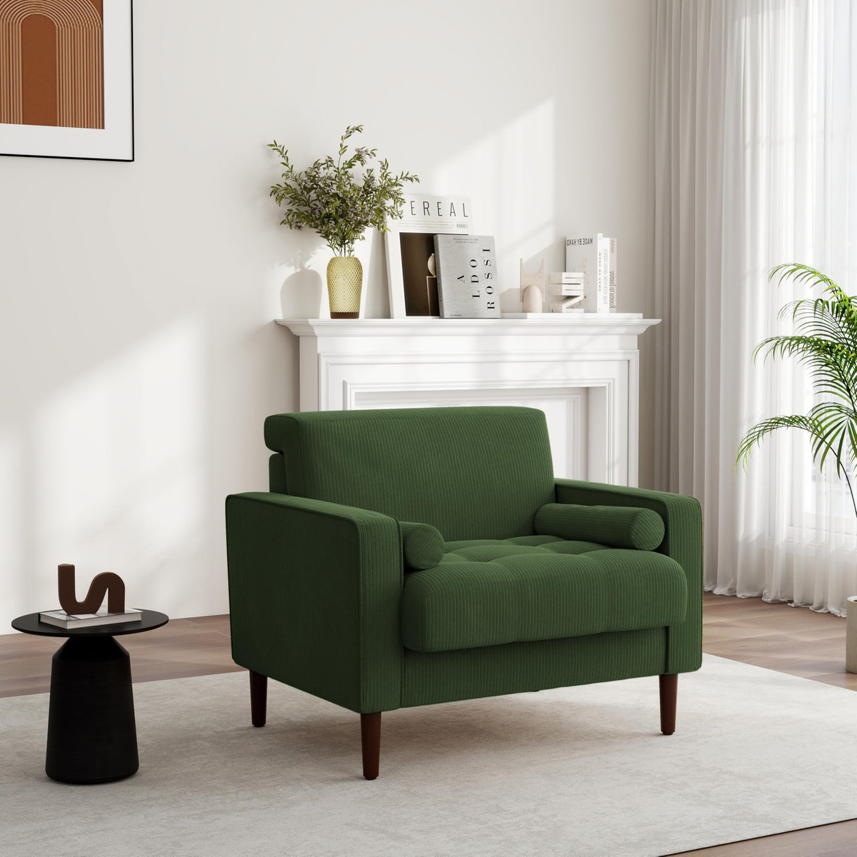 Set of 2 Green Corduroy Upholstered Accent Chairs N296