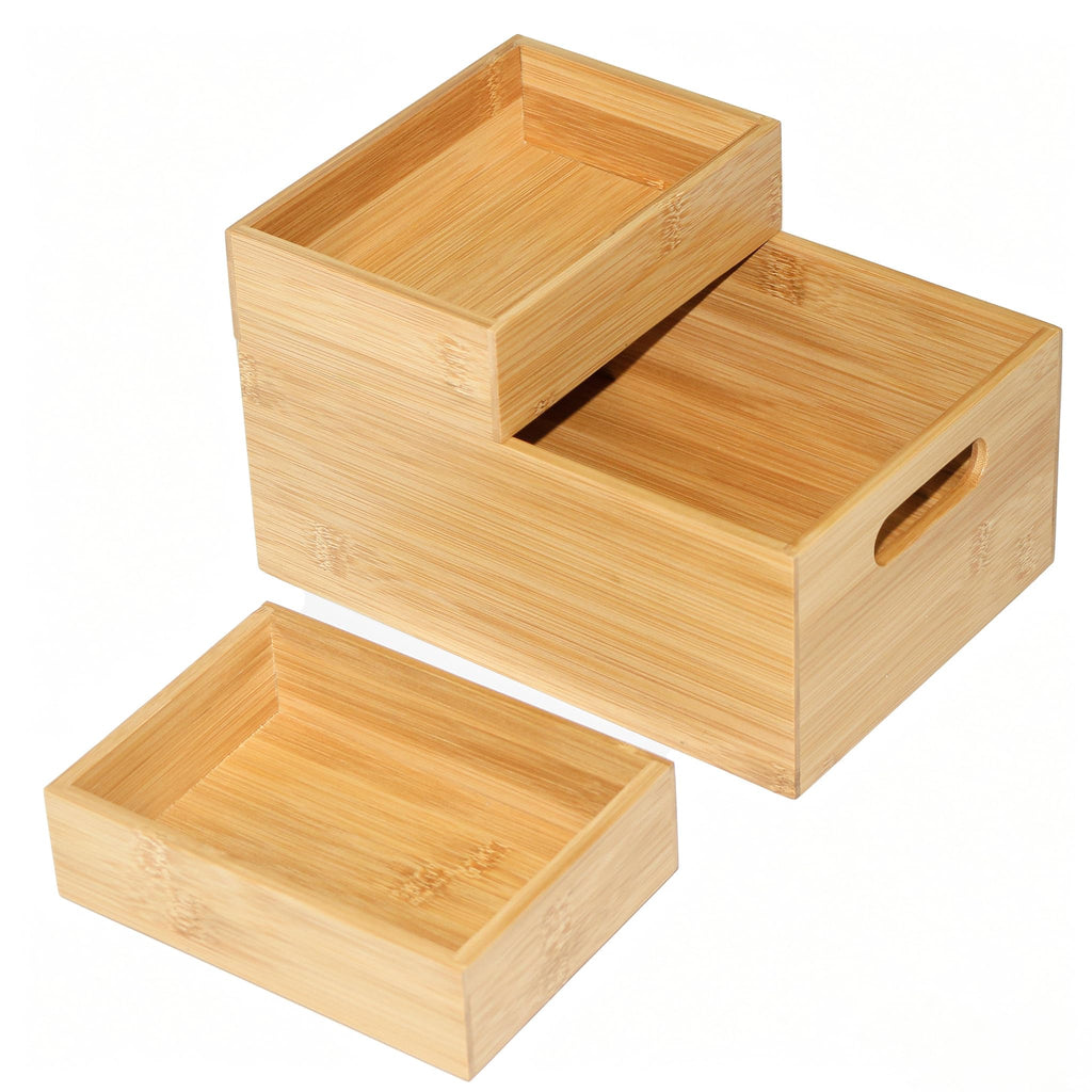 3 Pack Bamboo Storage Box with Handle C825