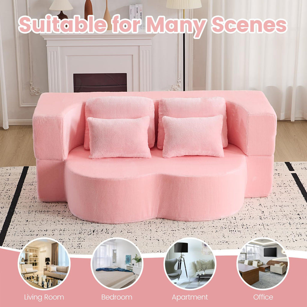 Pink Convertible Sofa Bed U545386