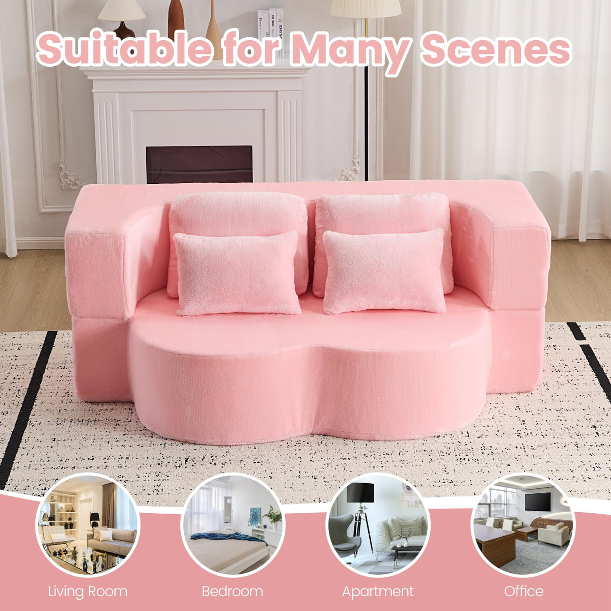 Pink Convertible Sofa Bed U545386