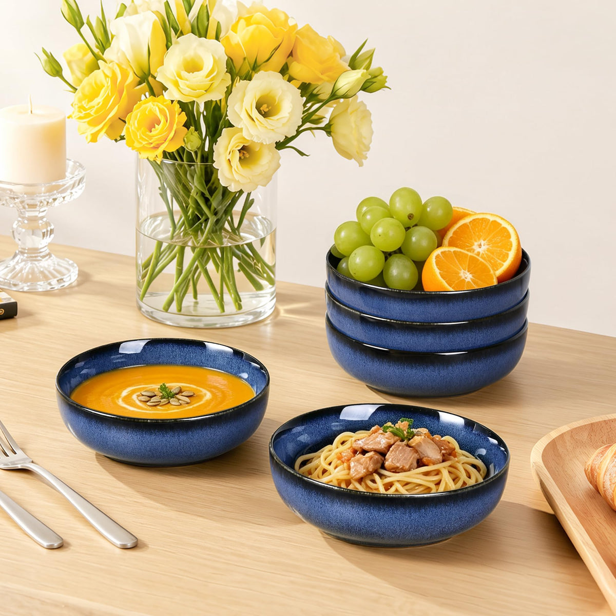 Blue Porcelain Pasta Bowls Set for 4 K85937