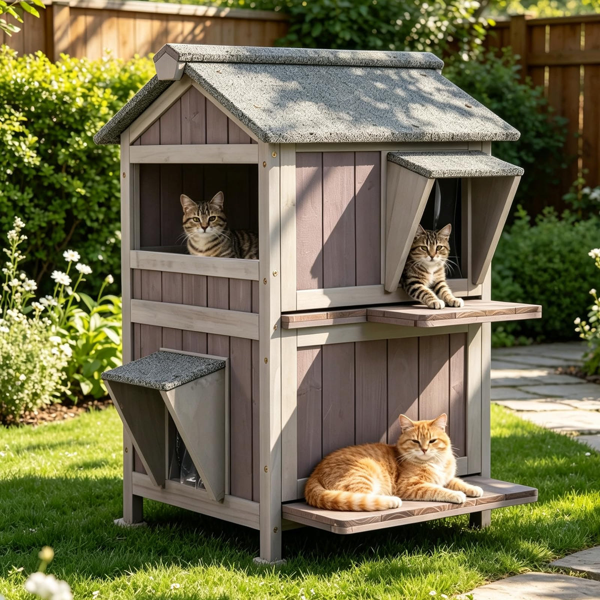 Weatherproof 2 Story Outdoor Cat House X411954