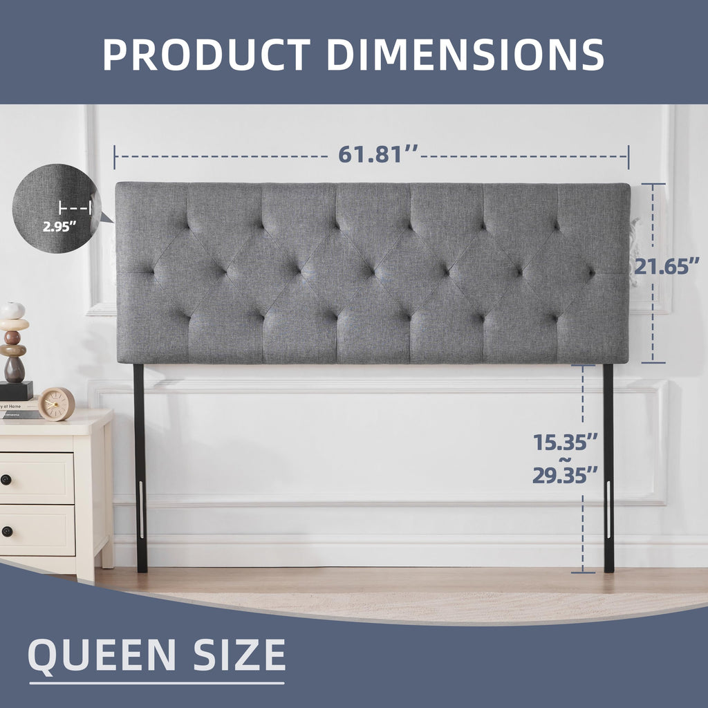 Queen Size Light Gray Linen Headboard L473