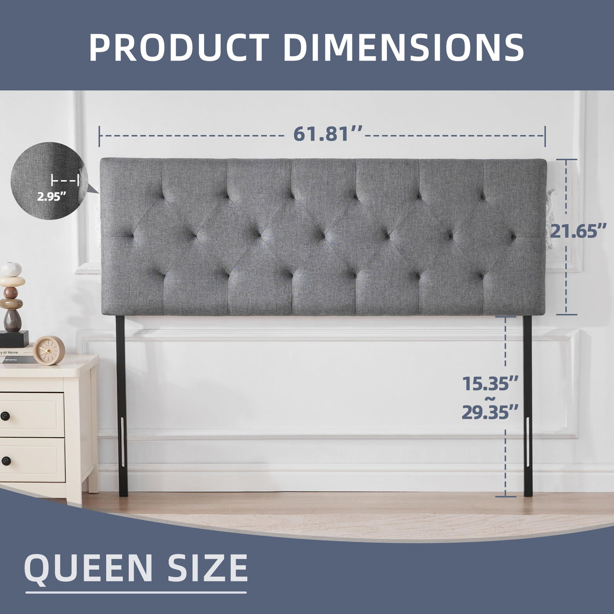 Queen Size Light Gray Linen Headboard L473