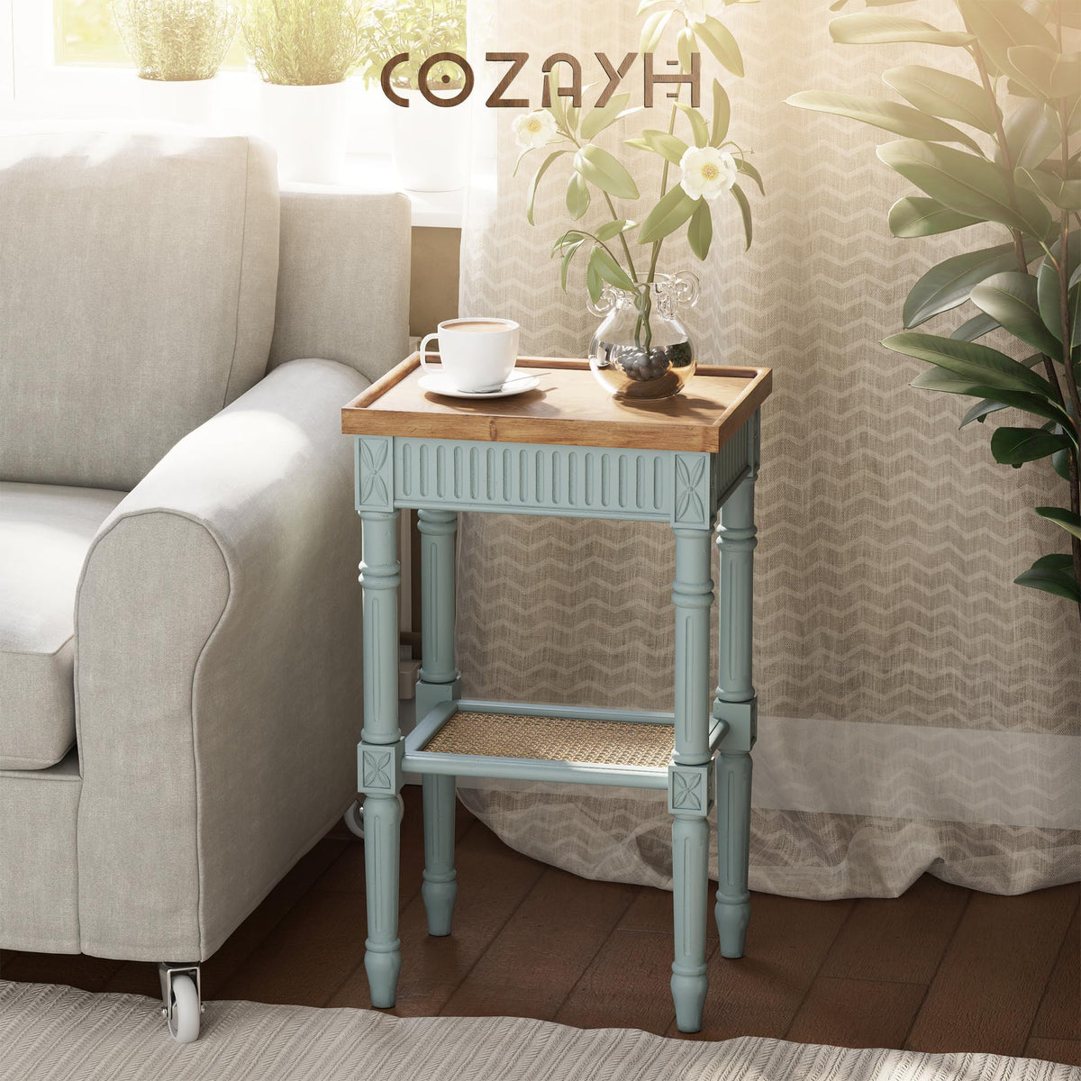 Pale Mint Blue Tray Top End Table P664357