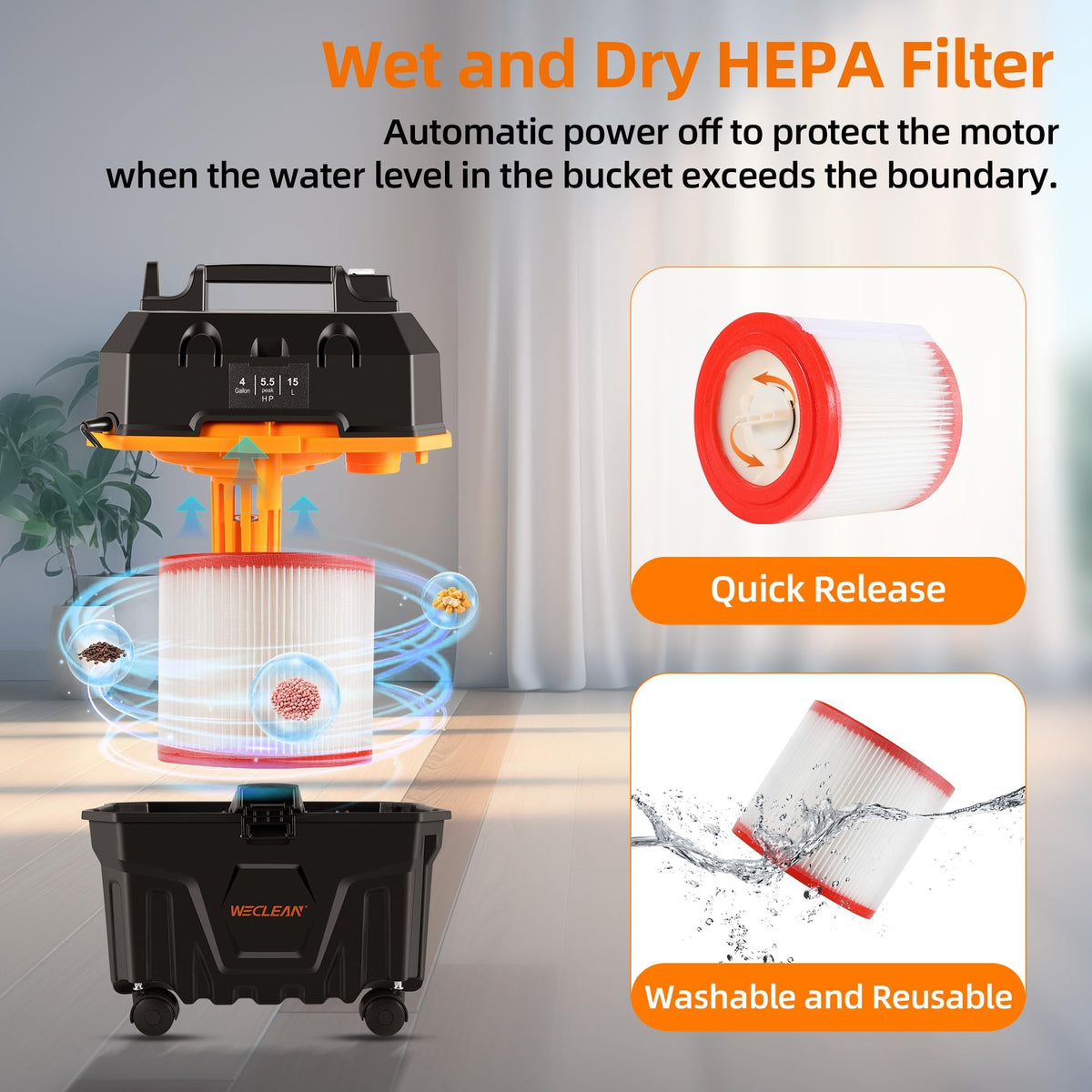 4 Gallon 5.5 Peak HP Wet Dry Vacuum Cleaner with Blower Function E336205