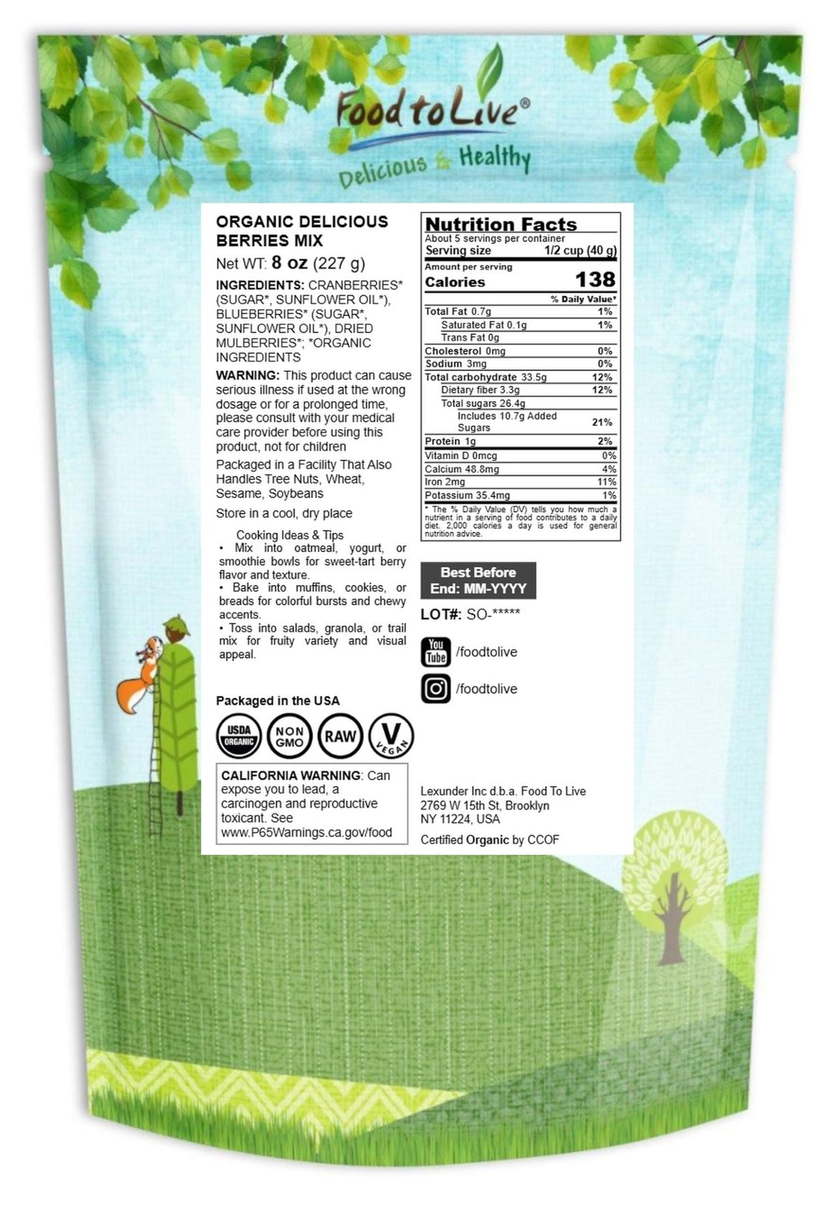 Organic Dried Berries Mix, 8 Ounces W93825