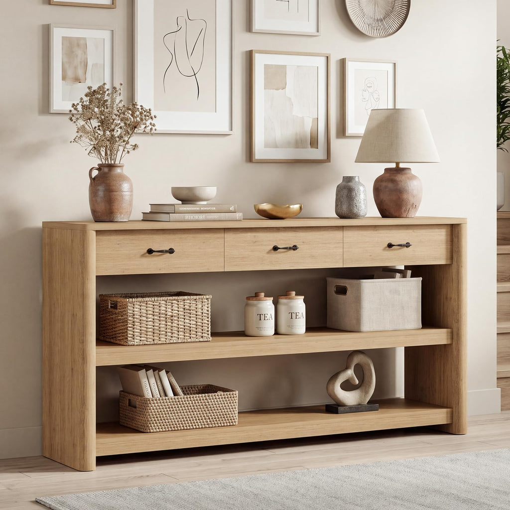 63" Oak Console Table with Storage P556