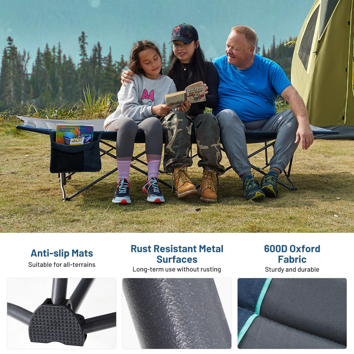 Extra Wide Heavy Duty Camping Cot with Carry Bag P90742