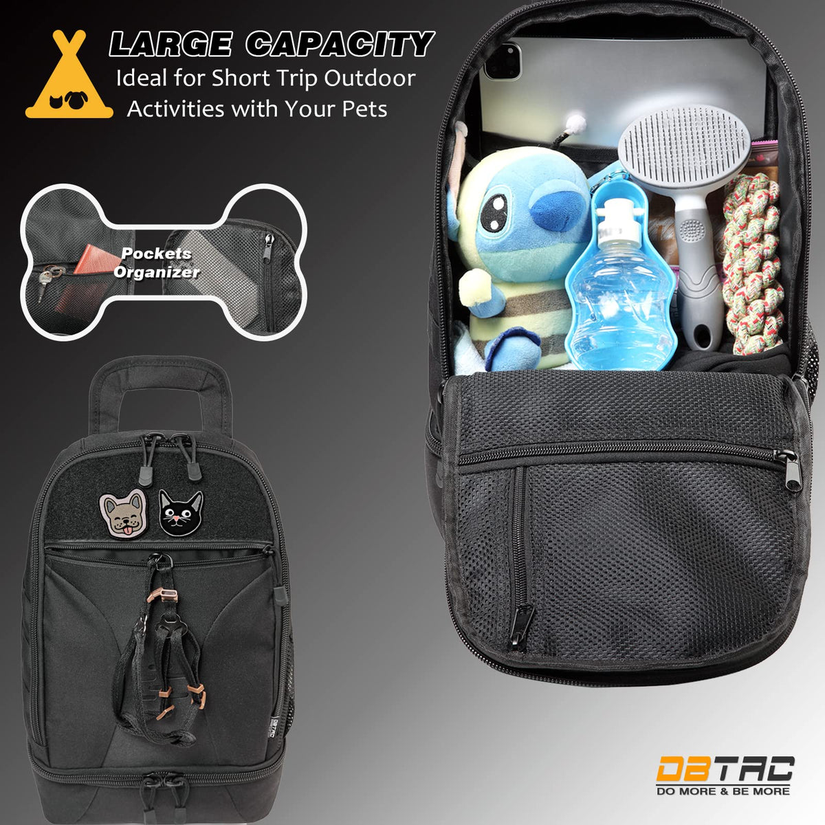 Black Compact Tactical Pet Backpack with Insulated Pocket M8048