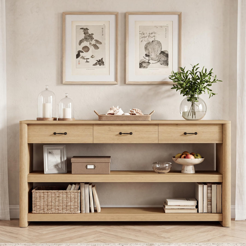 63" Oak Console Table with Storage P556