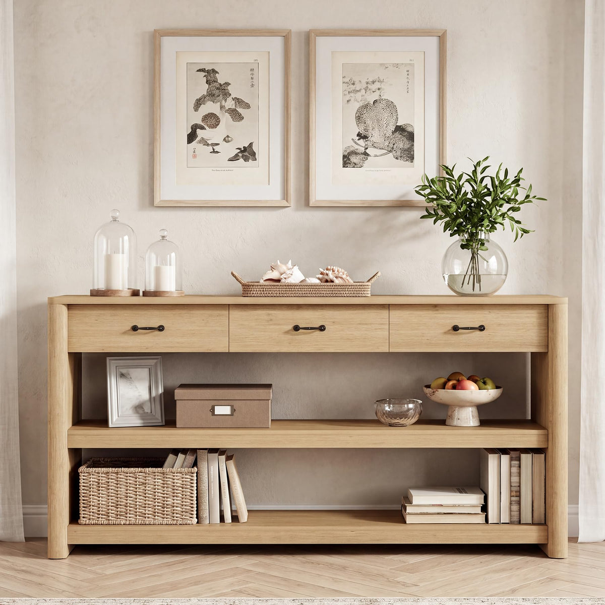 63" Oak Console Table with Storage P556