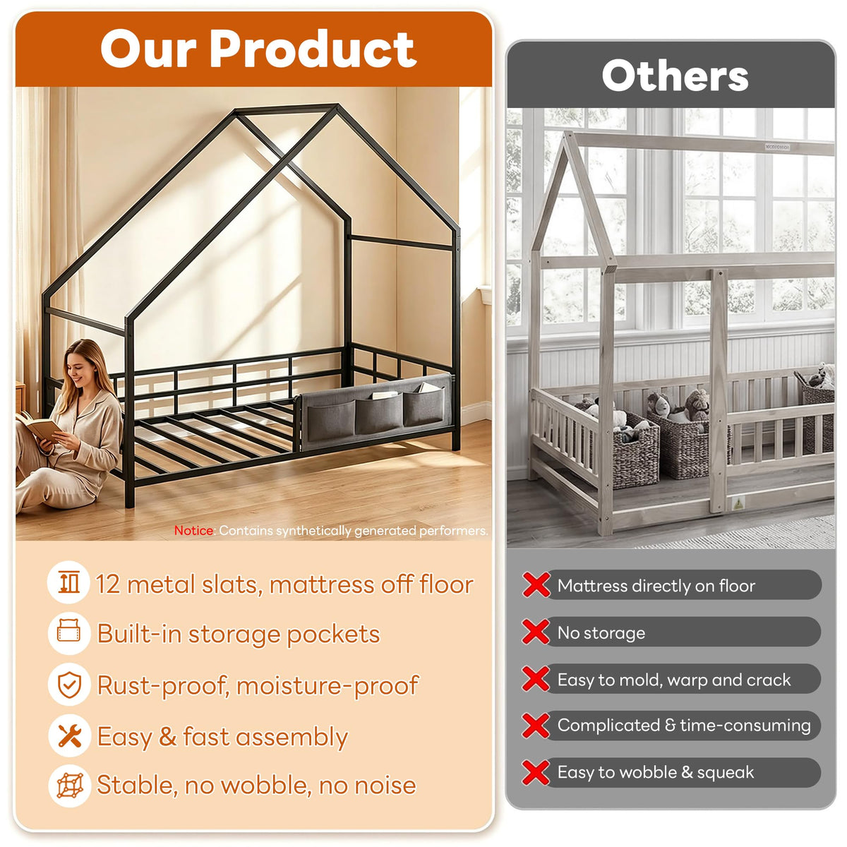 Twin Size Metal Floor Bed Frame O73239