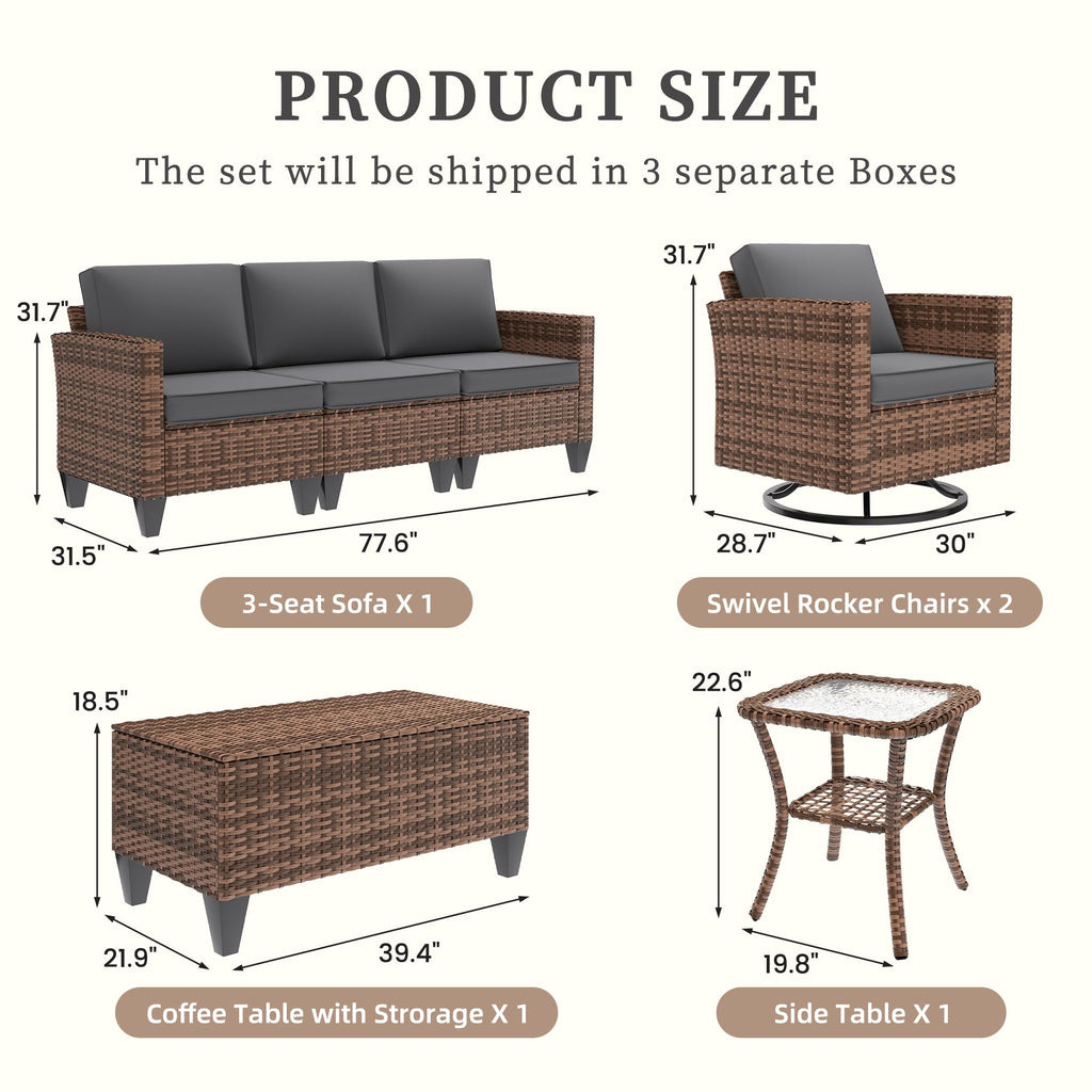 5 Pieces Wicker Rattan Patio Furniture Set with Storage Table N18438