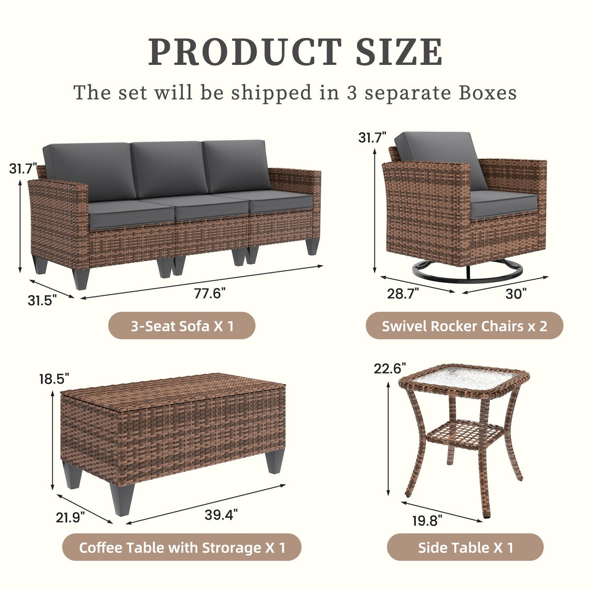 5 Pieces Wicker Rattan Patio Furniture Set with Storage Table N18438
