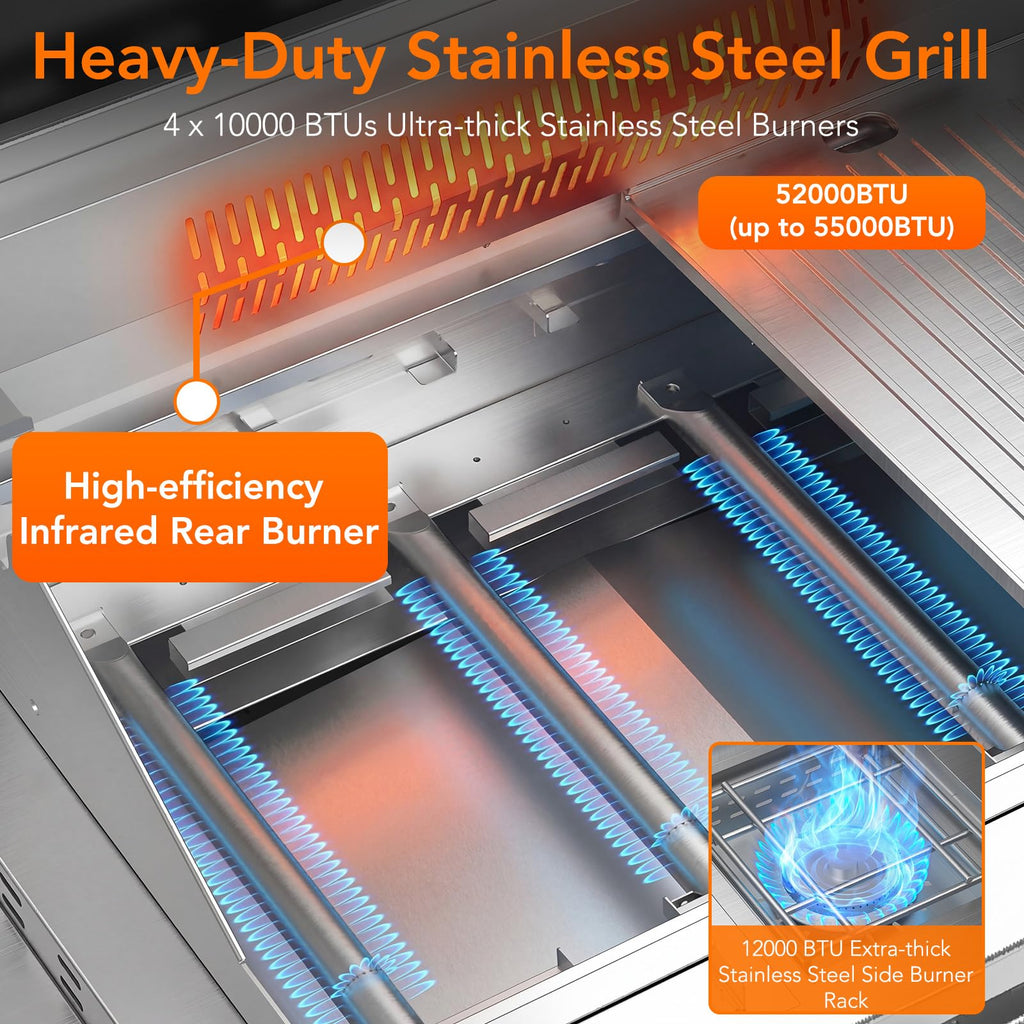 Heavy-duty SUS304 Stainless Steel 6-Burner Propane Gas Grill T952