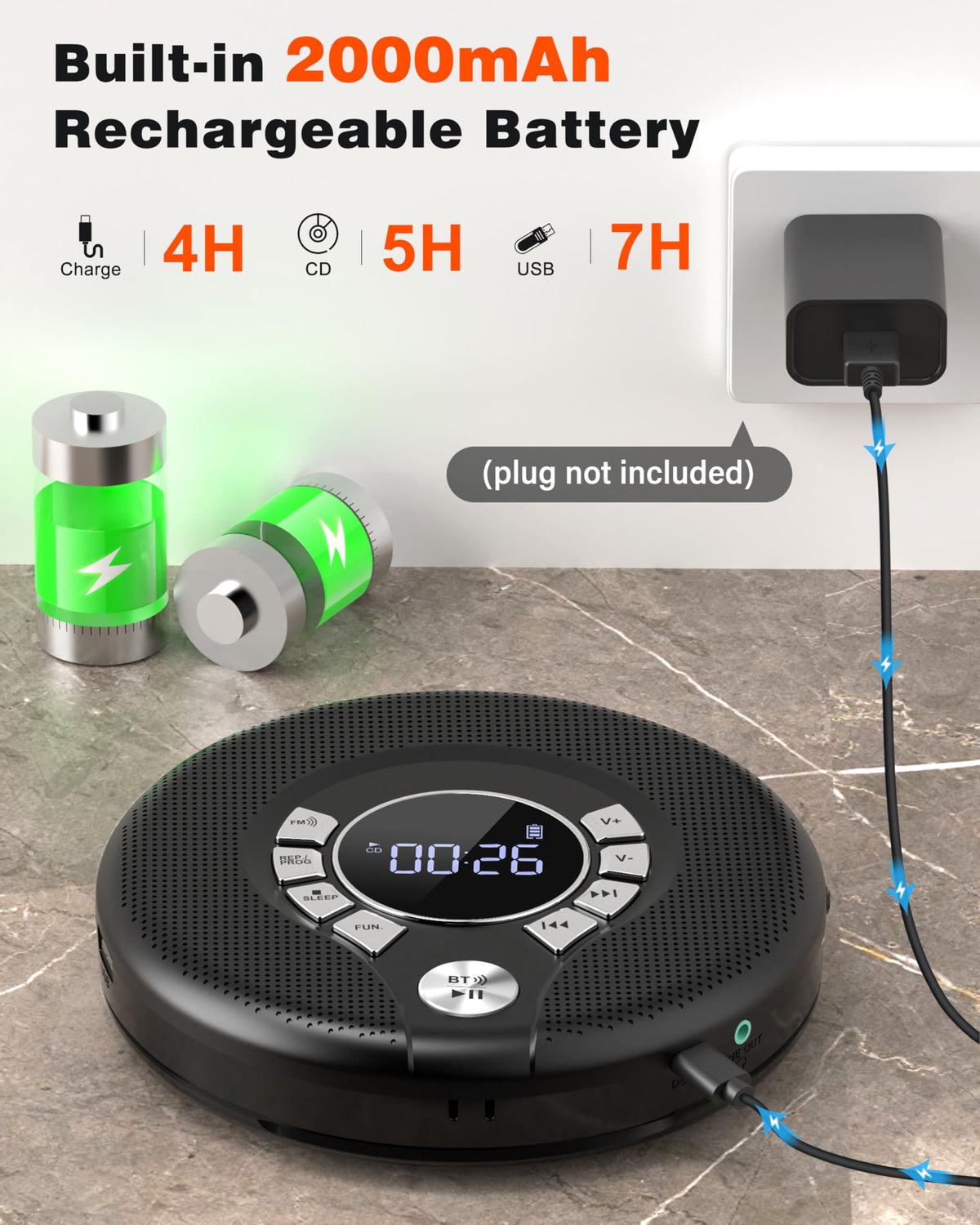 Portable Bluetooth CD Player with FM Transmitter C41787