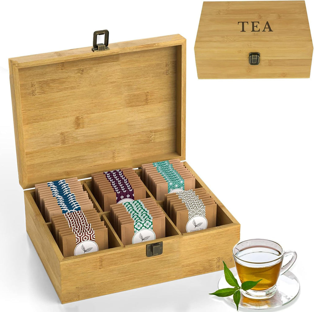 Bamboo Wood Tea Organizer Box 6-Slot G725