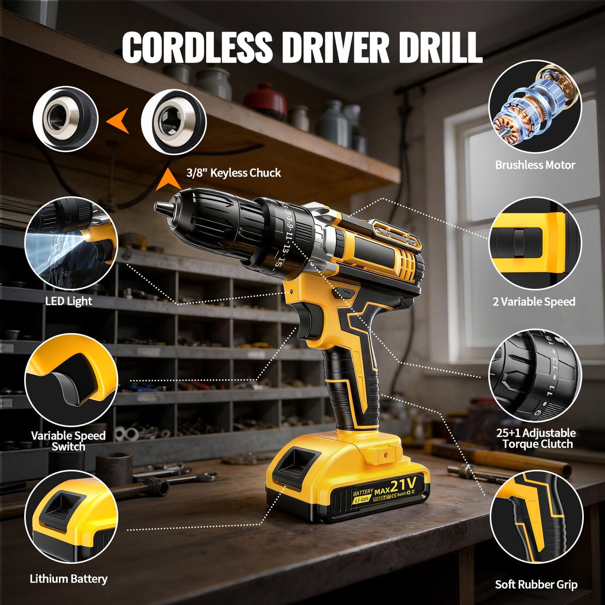 21V Cordless Drill Driver with 2 Batteries Z22631