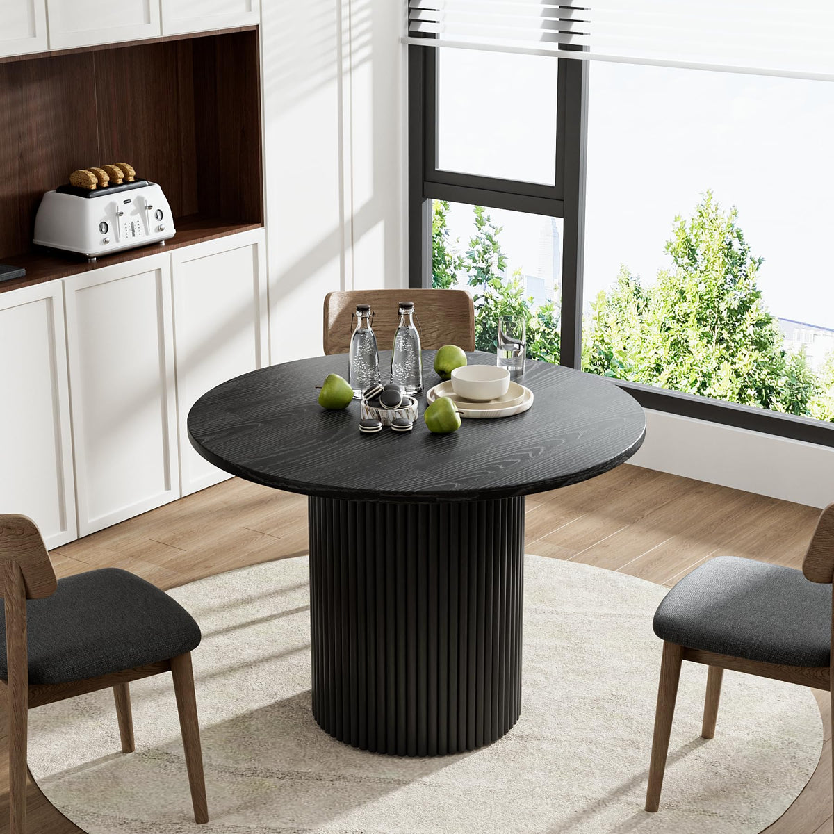 41.7" Round Black Wood Dining Table N86673