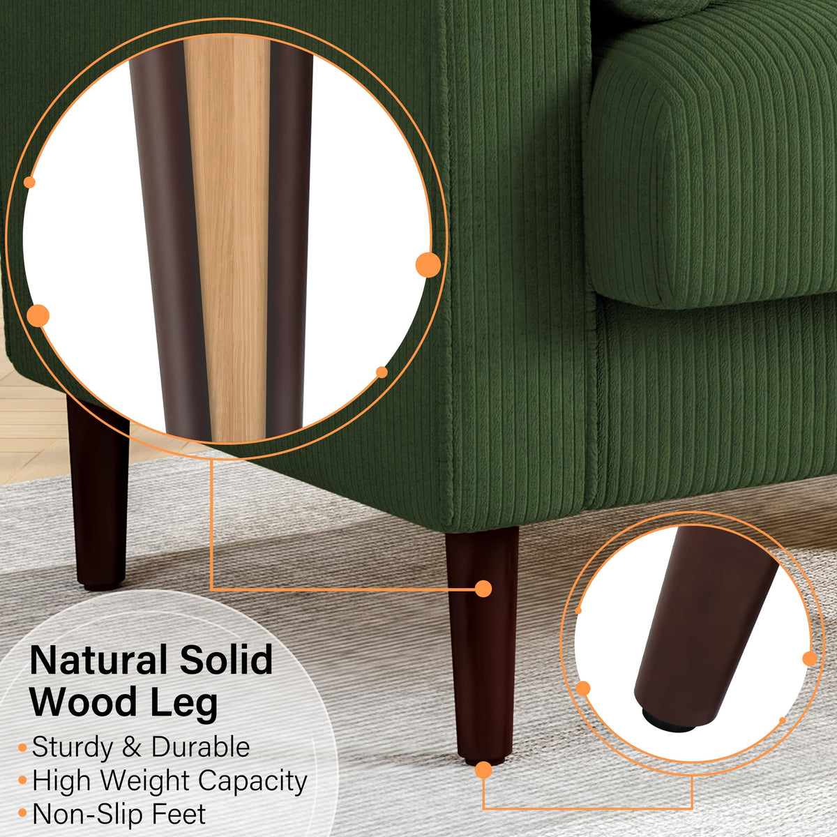 Set of 2 Green Corduroy Upholstered Accent Chairs N296