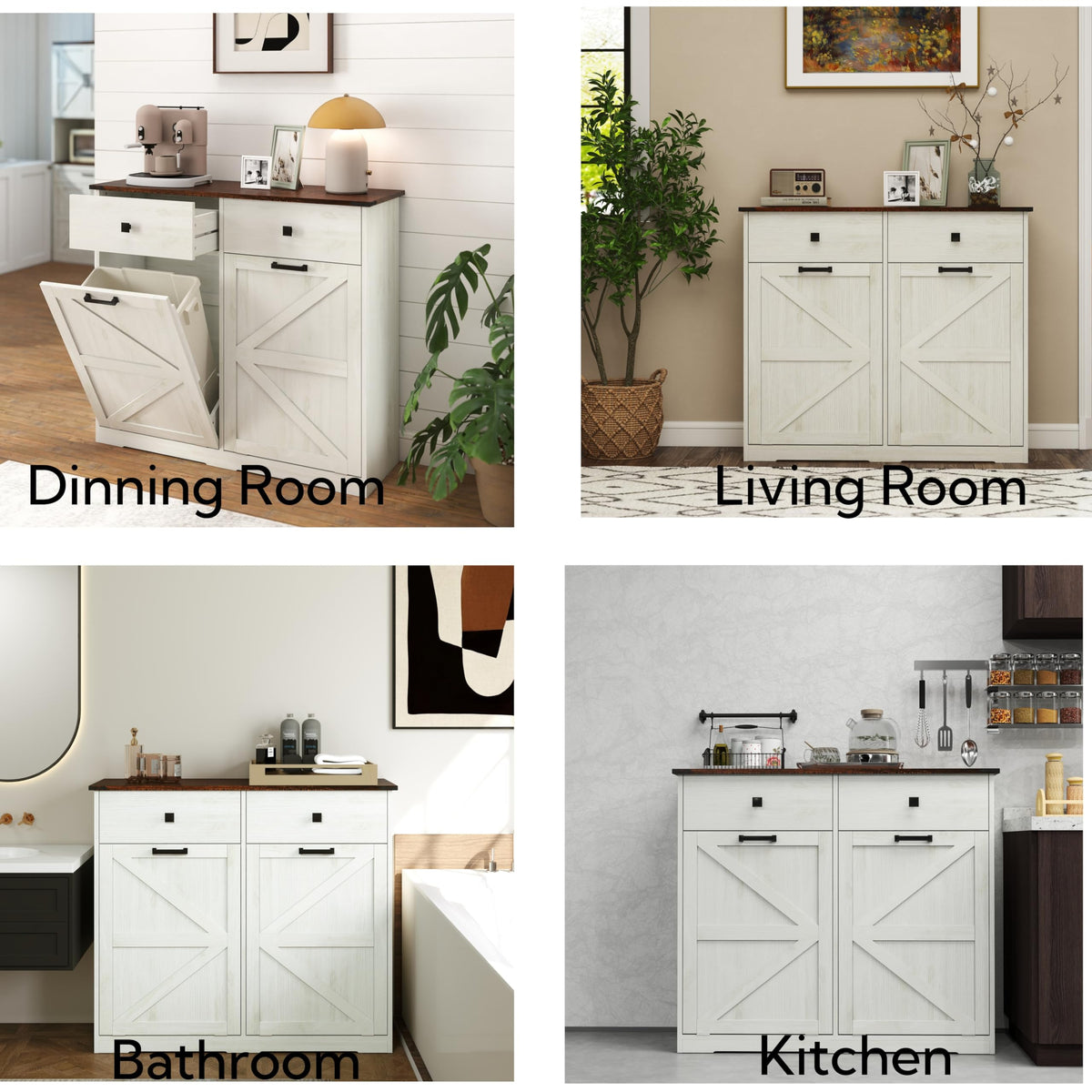 White Double Tilt Out Trash Can Cabinet E419601