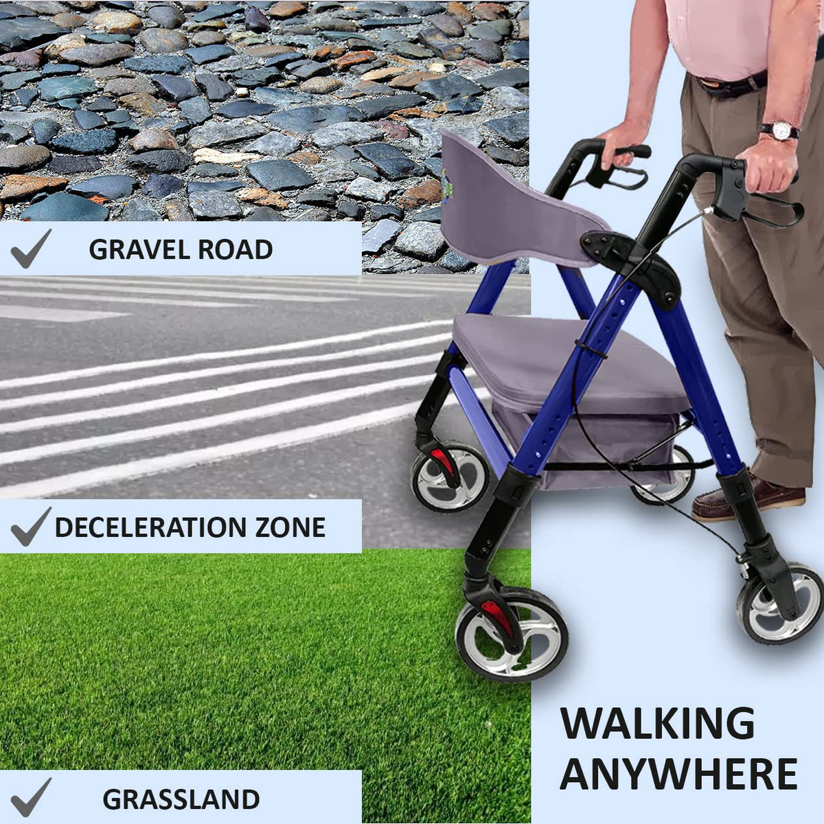 Heavy Duty 4 Wheel Rollator Walker with Seat T969
