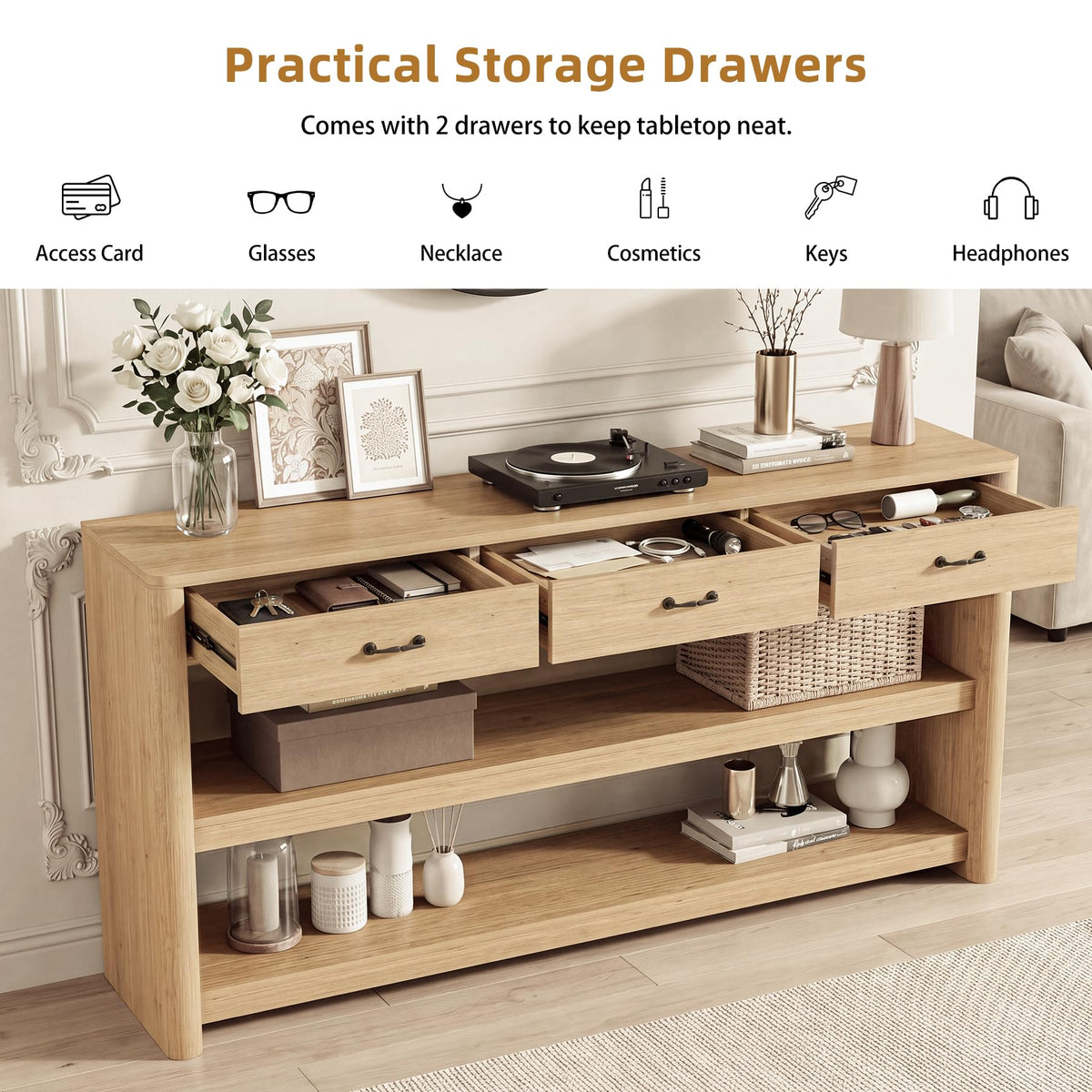 63" Oak Console Table with Storage P556