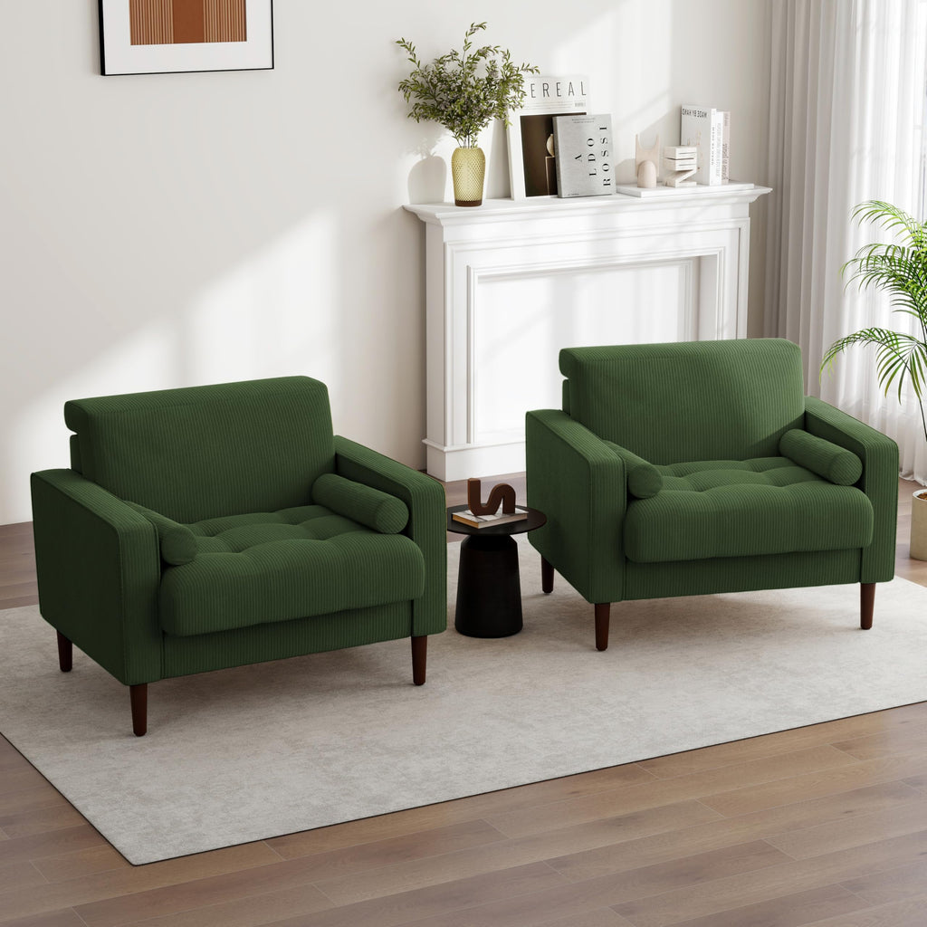 Set of 2 Green Corduroy Upholstered Accent Chairs N296