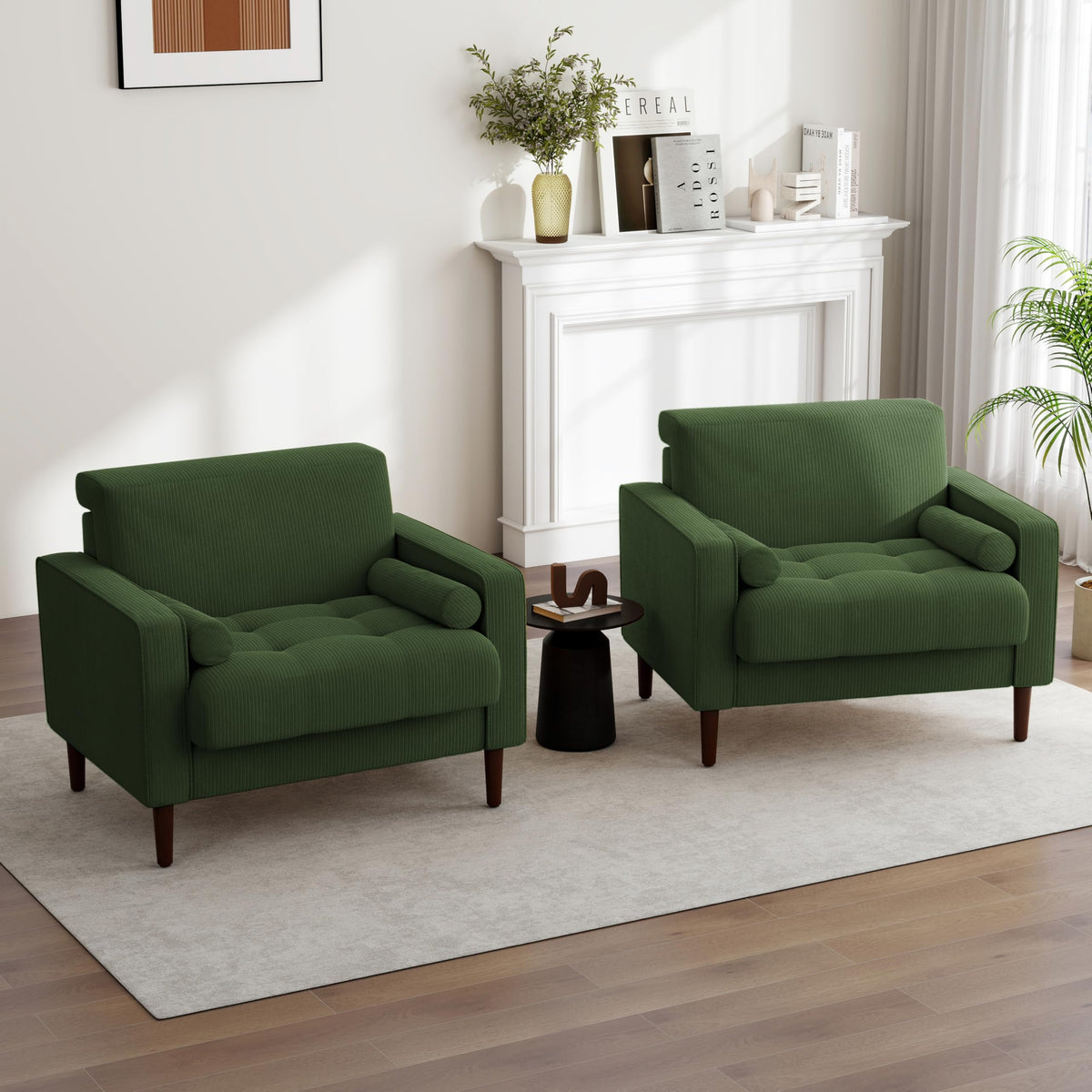 Set of 2 Green Corduroy Upholstered Accent Chairs N296