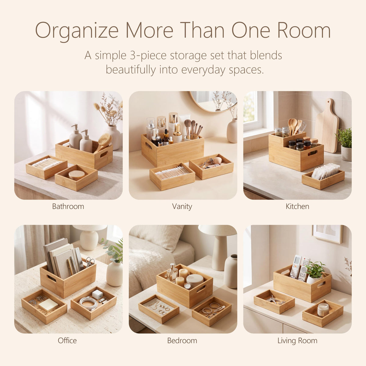 3 Pack Bamboo Storage Box with Handle C825