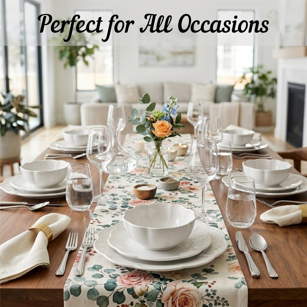 12 Pieces Scalloped White Plates & Bowls Set W1517