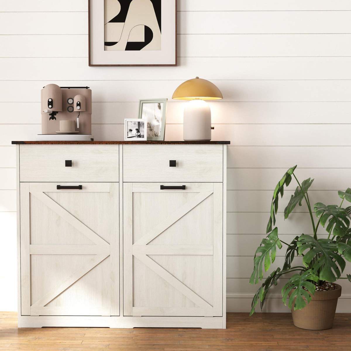 White Double Tilt Out Trash Can Cabinet E419601