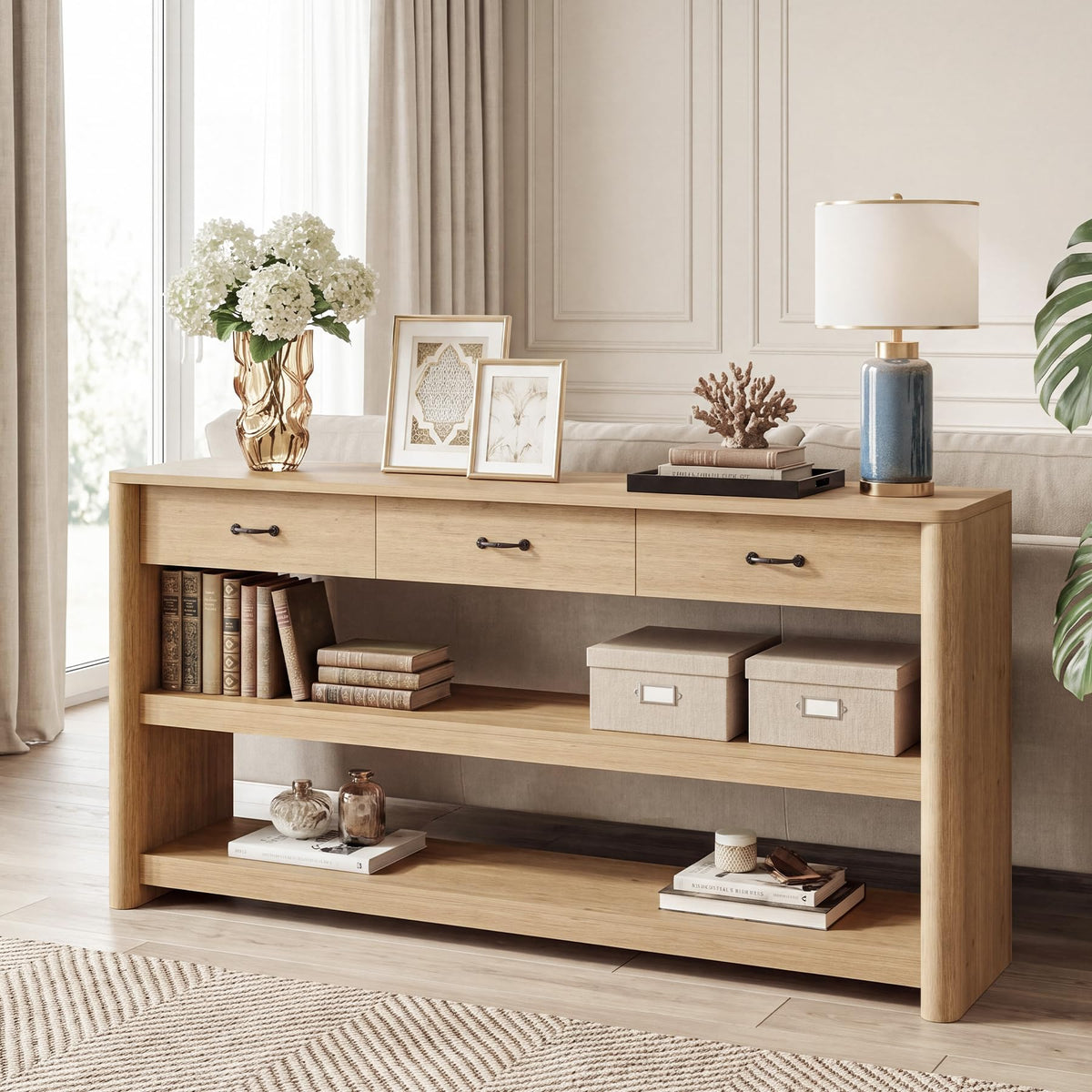 63" Oak Console Table with Storage P556